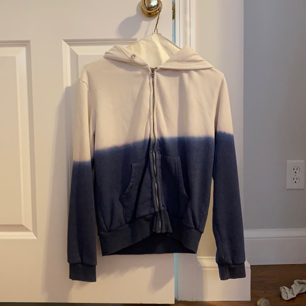 Blue and white zip up sweatshirt